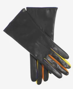 CC4585 (black) - Women's Italian Cashmere Lined Lambskin Gloves With Colorful Fourchettes