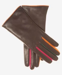 CC4585 (tangerine) - Women's Italian Cashmere Lined Lambskin Gloves With Colorful Fourchettes