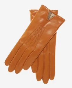 CC4668 (orange) - Women’s Orange Suede Winter Gloves Cashmere Lined With Unique Hand Detailing