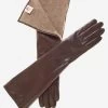 CC4879W8 (brown) - Elbow Length Italian Cashmere Lined Gloves With Side Zipper