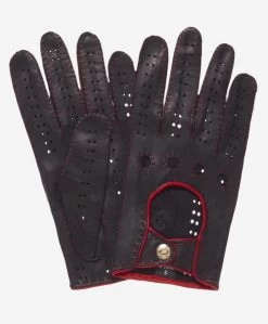 CD3288 (black) - Handsewn Italian Leather Driving Gloves With Contrast Welting