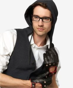 CD3288 (black) - Handsewn Italian Leather Driving Gloves With Contrast Welting -Fratelli Orsini Shop cd3288blk v2 l