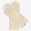 CD4020 (cream) - Women's Crochet And Leather Driving Gloves