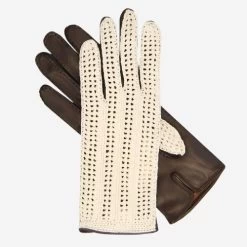 CD4020 (dark Brown) - Women's Crochet And Leather Driving Gloves