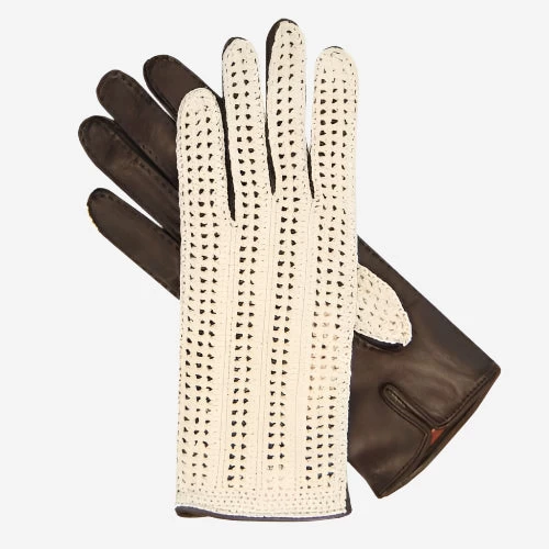 CD4020 (dark Brown) - Women's Crochet And Leather Driving Gloves 1 CD4020 (dark Brown) - Women's Crochet And Leather Driving Gloves