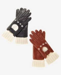 CD4141 (brown) - Women's Winter Leather Driving Gloves With Cashmere Lining -Fratelli Orsini Shop cd4141 l