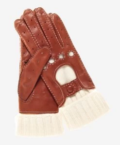 CD4141 (brown) - Women's Winter Leather Driving Gloves With Cashmere Lining