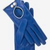 CD4255 (blue) - Women's Italian Leather Driving Gloves With Contrast Welting