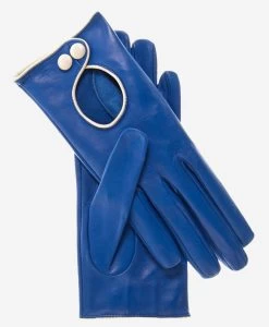 CD4255 (blue) - Women's Italian Leather Driving Gloves With Contrast Welting
