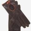 CD4255 (brown) - Women's Italian Leather Driving Gloves With Contrast Welting