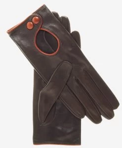 CD4255 (brown) - Women's Italian Leather Driving Gloves With Contrast Welting