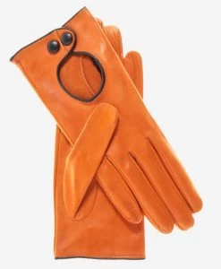 CD4255 (tangerine) - Women's Italian Leather Driving Gloves With Contrast Welting