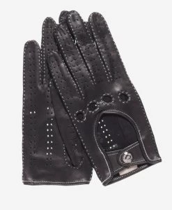 CD4266 (black) - Women's Italian Leather Driving Gloves With Contrast Stitching
