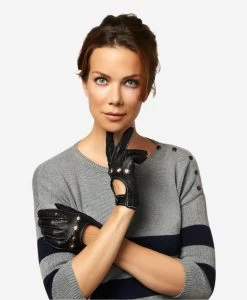 CD4266 (black) - Women's Italian Leather Driving Gloves With Contrast Stitching -Fratelli Orsini Shop cd4266blk v2 l