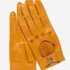 CD4266 (yellow) - Women's Italian Leather Driving Gloves With Contrast Stitching
