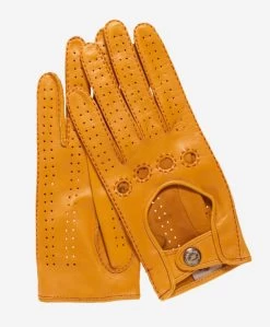 CD4266 (yellow) - Women's Italian Leather Driving Gloves With Contrast Stitching