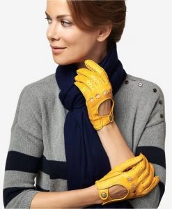 CD4266 (yellow) - Women's Italian Leather Driving Gloves With Contrast Stitching -Fratelli Orsini Shop cd4266yellow v2 l