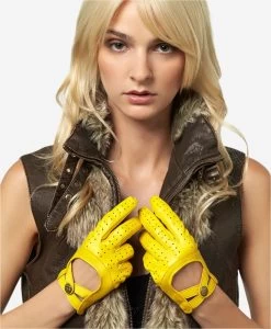 CD4378 (yellow) - Women's Sporty Italian Leather Driving Gloves -Fratelli Orsini Shop cd4378yellow v1 l