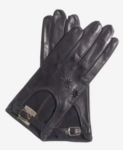 CD4814 (black) - Women's Italian Leather Driving Gloves With Buckled Strap