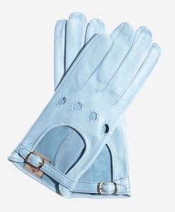 CD4814 (celeste) - Women's Italian Leather Driving Gloves With Buckled Strap