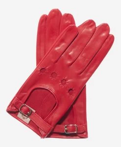 CD4814 (red) - Women's Italian Leather Driving Gloves With Buckled Strap