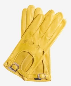 CD4814 (yellow) - Women's Italian Leather Driving Gloves With Buckled Strap