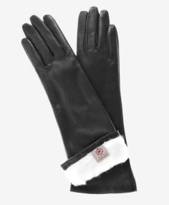 CR4001W6 (black) - Italian Rabbit Fur Lined 6-Button Length Leather Gloves