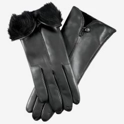 CR4302 (black) - Women's Italian Rabbit Fur Gloves With Button