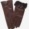 CR4302 (brown) - Women's Italian Rabbit Fur Gloves With Button