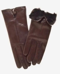 CR4302 (brown) - Women's Italian Rabbit Fur Gloves With Button