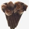 CR4347 (brown) - Women's Italian Rex Rabbit Fur Cuff Cashmere Lined Winter Leather Gloves