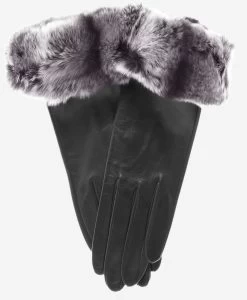 CR4405 (black) - Women's Italian Rex Rabbit Fur Cuff Winter Leather Gloves