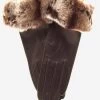 CR4405 (brown) - Women's Italian Rex Rabbit Fur Cuff Winter Leather Gloves