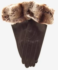 CR4405 (brown) - Women's Italian Rex Rabbit Fur Cuff Winter Leather Gloves