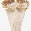 CR4405 (cream) - Women's Italian Rex Rabbit Fur Cuff Winter Leather Gloves