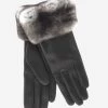 CR4450 (black) - Women's Italian Orylag Rabbit Fur Cuff Cashmere Lined Winter Leather Gloves