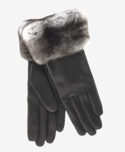 CR4450 (black) - Women's Italian Orylag Rabbit Fur Cuff Cashmere Lined Winter Leather Gloves