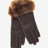CR4450 (brown) - Women's Italian Orylag Rabbit Fur Cuff Cashmere Lined Winter Leather Gloves