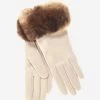 CR4450 (cream) - Women's Italian Orylag Rabbit Fur Cuff Cashmere Lined Winter Leather Gloves