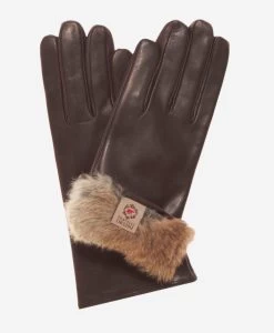 CR4606 (brown) - Women's Italian Natural Rabbit Fur Gloves 3-Button Length