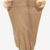 CS4033 (beige) - Women's Italian Silk Lined Lambskin Leather Gloves With Mink Pompom
