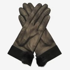 CS4033 (black) - Women's Italian Silk Lined Lambskin Leather Gloves With Mink Pompom
