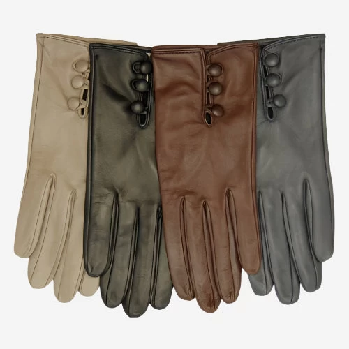 CS4070 (brown) - Women's Italian Silk Lined Lambskin Leather Gloves With Buttons 2 CS4070 (brown) - Women's Italian Silk Lined Lambskin Leather Gloves With Buttons - Image 2