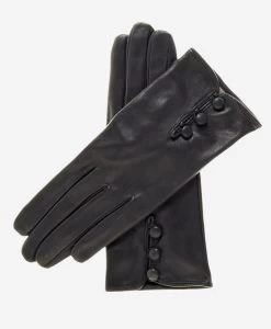 CS4070 (black) - Women's Italian Silk Lined Lambskin Leather Gloves With Buttons
