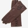 CS4070 (brown) - Women's Italian Silk Lined Lambskin Leather Gloves With Buttons