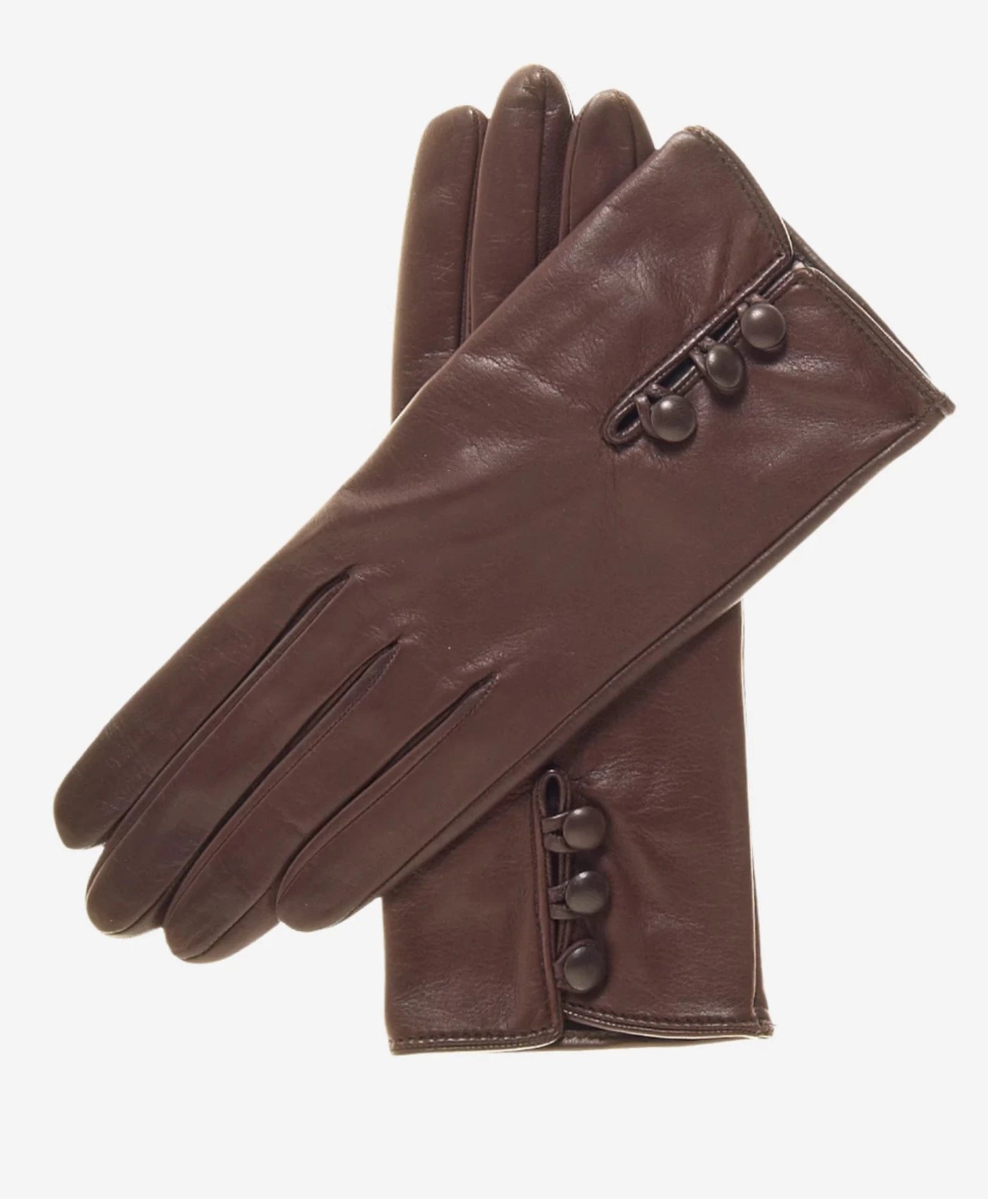 CS4070 (brown) - Women's Italian Silk Lined Lambskin Leather Gloves With Buttons 1 CS4070 (brown) - Women's Italian Silk Lined Lambskin Leather Gloves With Buttons