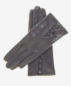 CS4070 (charcoal) - Women's Italian Silk Lined Lambskin Leather Gloves With Buttons