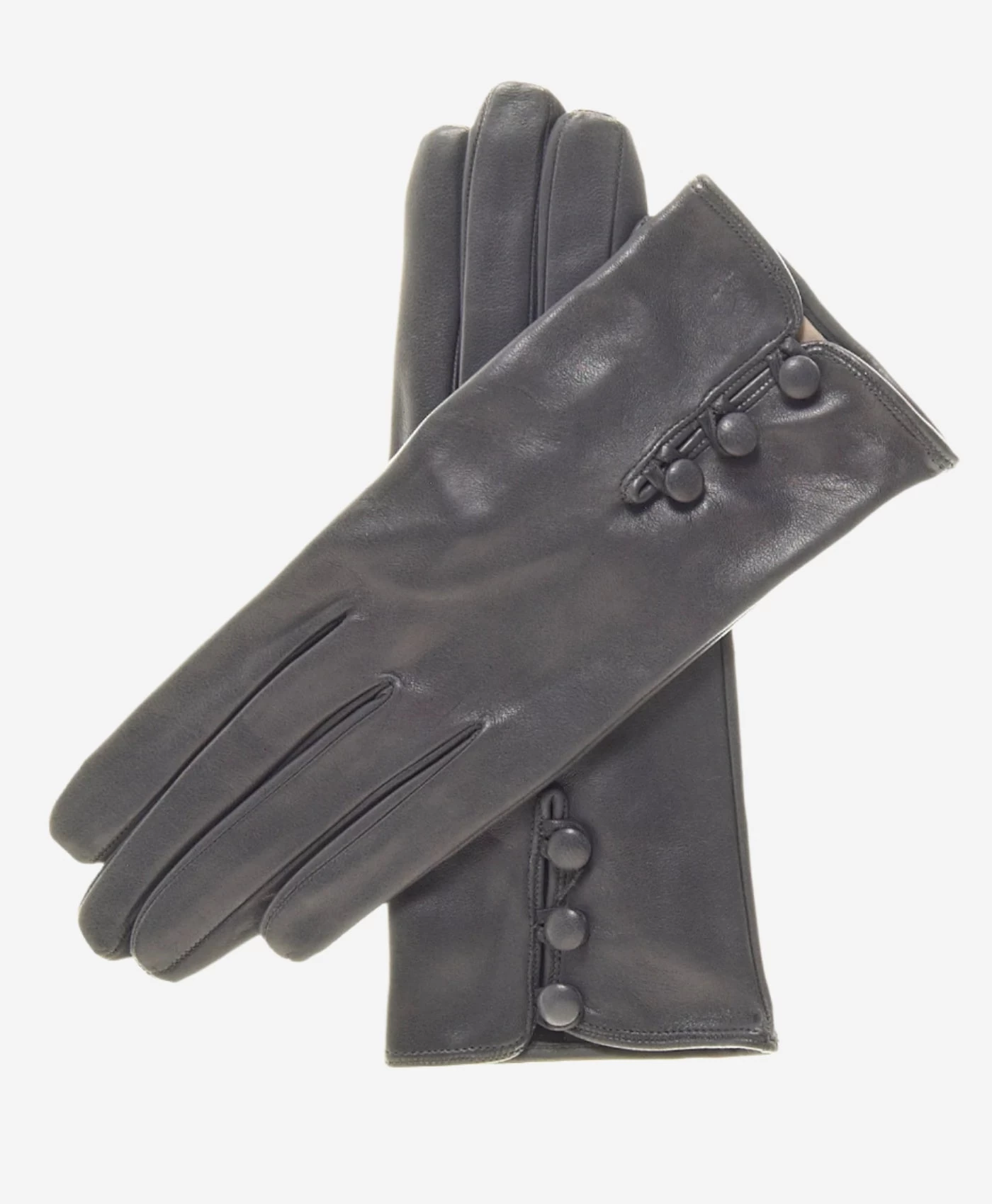 CS4070 (charcoal) - Women's Italian Silk Lined Lambskin Leather Gloves With Buttons 1 CS4070 (charcoal) - Women's Italian Silk Lined Lambskin Leather Gloves With Buttons