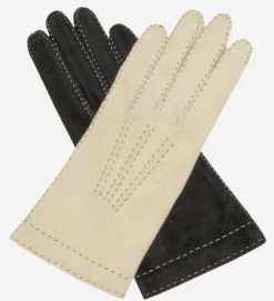 CS4104 (black) - Women's Italian Silk Lined Handsewn Leather Gloves With Contrast Stitching -Fratelli Orsini Shop cs4104