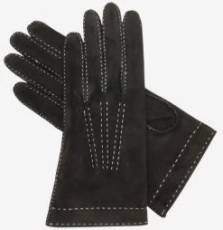 CS4104 (black) - Women's Italian Silk Lined Handsewn Leather Gloves With Contrast Stitching